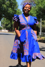 Pinafore: 3 Cat Blue seShweshwe - Image 3