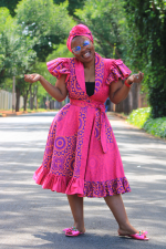 Pinafore: 3 Cat Pink seShweshwe - Image 2