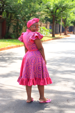 Pinafore: 3 Cat Pink seShweshwe - Image 4
