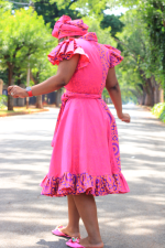 Pinafore: 3 Cat Pink seShweshwe - Image 5