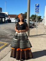Dress: Cream & Orange mbhaco with does