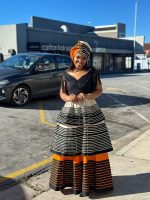 Dress: Cream & Orange mbhaco with does - Image 2